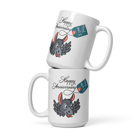 Happy Anniversary white glossy mug